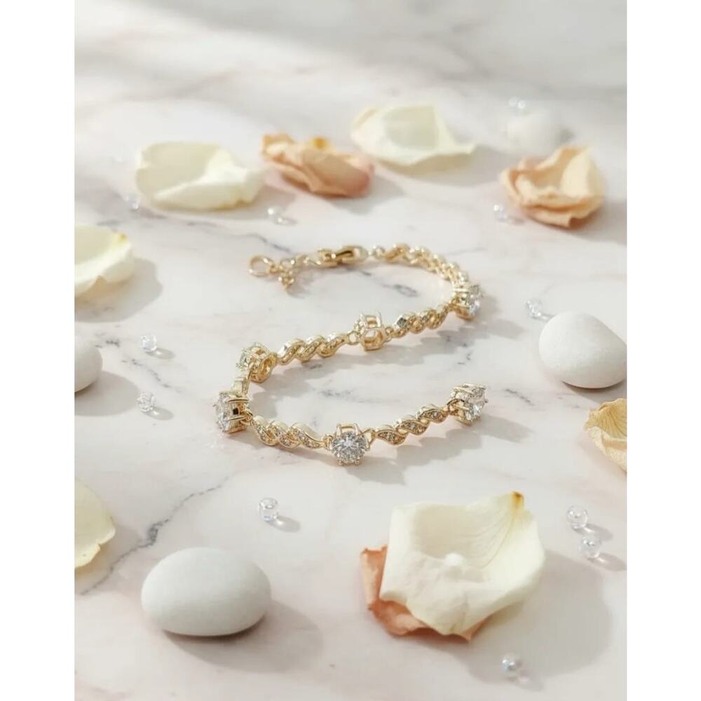 Golden Time Tennis Bracelet Simulated Diamond Yellow Gold Plated